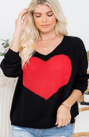 Black sweater top with red heart