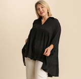 Light Tiered Button Up Top in Black