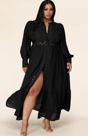 Button Up Maxi Dress in Black Gussied Up