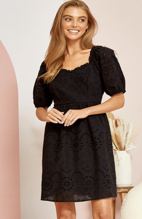 Black eyelet deals dress with sleeves