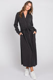 Washed Black Denim Maxi Shirt Dress