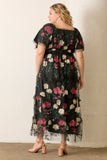 Floral Applique Tulle Maxi in Black