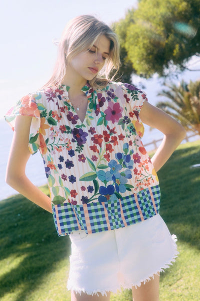 Floral & Geo Border Print Top