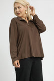 Half Zip Cotton Pullover in Brown