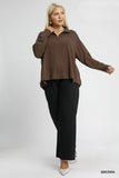 Half Zip Cotton Pullover in Brown