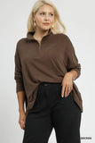 Half Zip Cotton Pullover in Brown