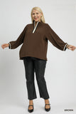 Contrast Half Zip Top in Brown