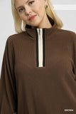 Contrast Half Zip Top in Brown