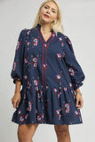 Navy Floral Cotton LS Dress