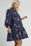 Navy Floral Cotton LS Dress