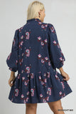 Navy Floral Cotton LS Dress