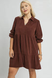 Tiered Corduroy Dress in Terracotta