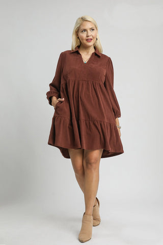 Tiered Corduroy Dress in Terracotta