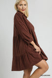 Tiered Corduroy Dress in Terracotta
