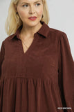 Tiered Corduroy Dress in Terracotta