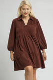 Tiered Corduroy Dress in Terracotta