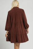 Tiered Corduroy Dress in Terracotta