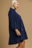 Tiered Corduroy Dress in Navy