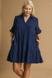 Tiered Corduroy Dress in Navy