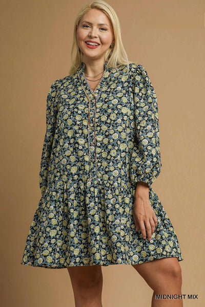 Midnight Floral Cotton Button Up Dress