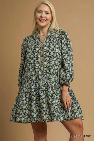 Midnight Floral Cotton Button Up Dress