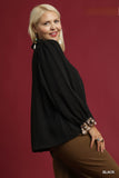 Animal Print Trimmed Black Top