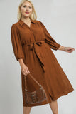 Textured Shirt Dress in Cognac