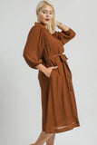 Textured Shirt Dress in Cognac