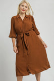 Textured Shirt Dress in Cognac