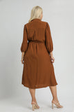 Textured Shirt Dress in Cognac