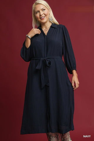 Textured Shirt Dress in Navy