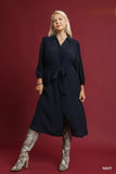 Textured Shirt Dress in Navy