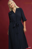 Textured Shirt Dress in Navy