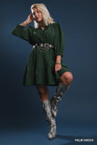 Ruffle Collar Textured Dress in Green