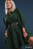 Ruffle Collar Textured Dress in Green