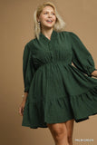 Ruffle Collar Textured Dress in Green