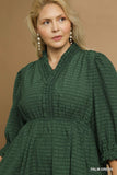 Ruffle Collar Textured Dress in Green