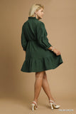 Ruffle Collar Textured Dress in Green