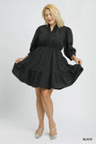 Ruffle Collar Textured Dress in Black