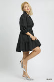 Ruffle Collar Textured Dress in Black
