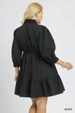 Ruffle Collar Textured Dress in Black
