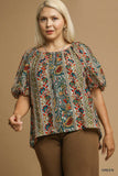 Leaf Floral Top in Green