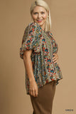 Leaf Floral Top in Green