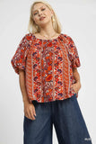 Leaf Floral Top in Rust
