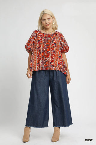 Leaf Floral Top in Rust