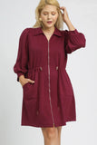 Luxe Drawstring Zip Up Dress in Merlot