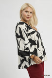 Black & Off White Contrast Print Top
