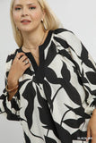 Black & Off White Contrast Print Top