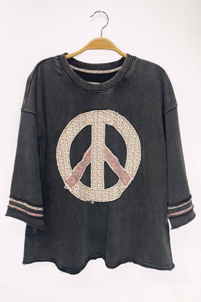 French Terry Peace Patchwork Sweater in Ash