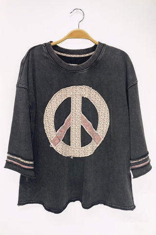 French Terry Peace Patchwork Sweater in Ash
